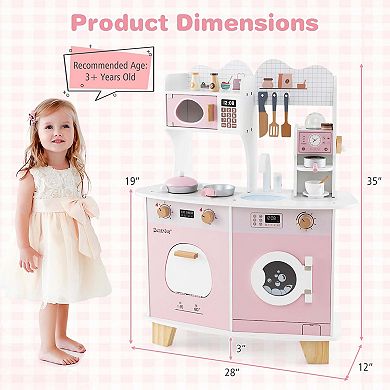 Costway Wooden Kids Kitchen Playset Pretend Play Kitchen with Coffee Maker & Microwave