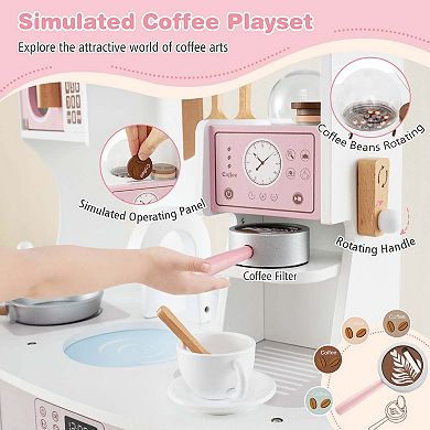 Costway Wooden Kids Kitchen Playset Pretend Play Kitchen with Coffee Maker & Microwave