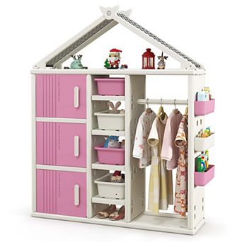 Costway Kids Costume Storage Closet Children Pretend Dresser with Storage Bins Shelves