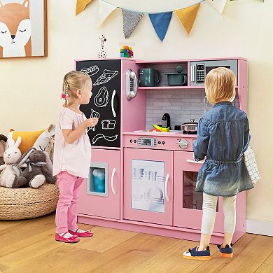 Costway Kid’s Pretend Play Kitchen Toddler Kitchen Playset with Blackboard