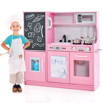 Costway Kid’s Pretend Play Kitchen Toddler Kitchen Playset with Blackboard