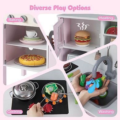 Costway Kids Kitchen Playset Wooden Pretend Play Chef Toy with Microwave & Accessories