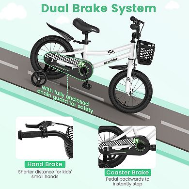 Costway 14'' Kid's Bike with Removable Training Wheels & Basket for 3-5 Years Old
