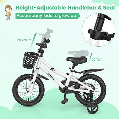 Costway 14'' Kid's Bike with Removable Training Wheels & Basket for 3-5 Years Old