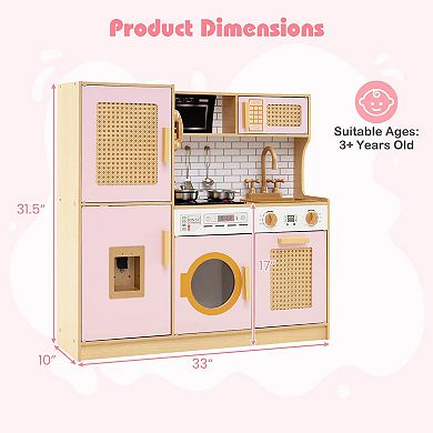 Costway Wooden Kids Kitchen Playset Pretend Play Kitchen with Real Sounds Lights