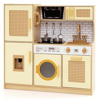 Costway Wooden Kids Kitchen Playset Pretend Play Kitchen with Real Sounds Lights