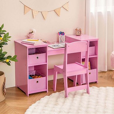 Costway Kids Vanity Table & Chair Set 2-in-1 Princess Pretend Play Makeup Vanity Set