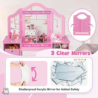 Costway Kids Vanity Table & Chair Set 2-in-1 Princess Pretend Play Makeup Vanity Set