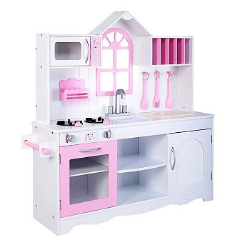 Goplus Kids Wood Kitchen Toy Cooking Pretend Play Set Toddler Wooden Playset New