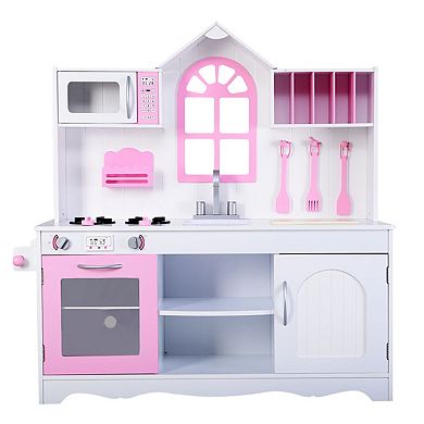 Goplus Kids Wood Kitchen Toy Cooking Pretend Play Set Toddler Wooden Playset New