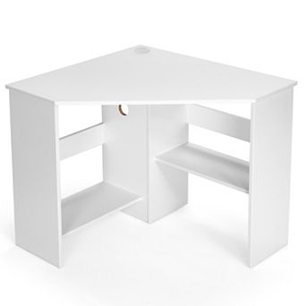 Costway Space-Saving Corner Computer Desk with 2 Cable Management Holes CPU Stand White
