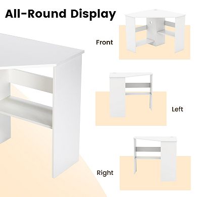 Costway Space-Saving Corner Computer Desk with 2 Cable Management Holes CPU Stand White