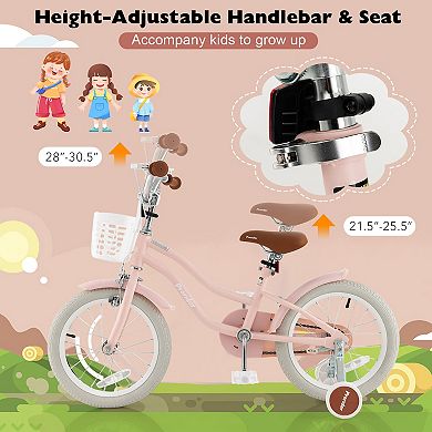 Costway 16'' Kids Bike Toddler Adjustable Bicycle with Training Wheel for 4-7 Years Old