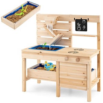 Costway Mud Kitchen with Detachable Sandbox Outdoor Play Pretend Kitchen with Stoves