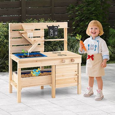 Costway Mud Kitchen with Detachable Sandbox Outdoor Play Pretend Kitchen with Stoves