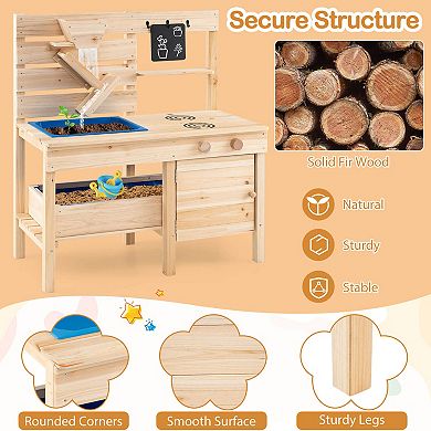 Costway Mud Kitchen with Detachable Sandbox Outdoor Play Pretend Kitchen with Stoves