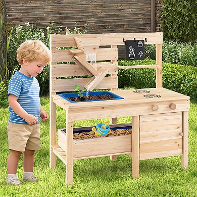 Costway Mud Kitchen with Detachable Sandbox Outdoor Play Pretend Kitchen with Stoves