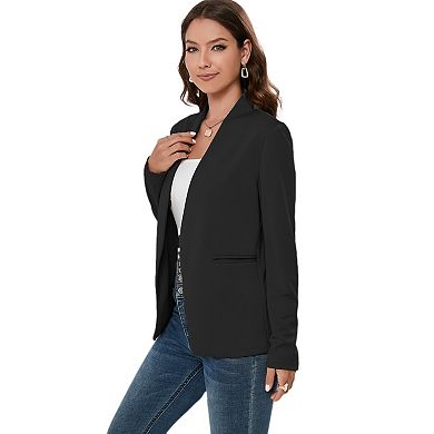 Women's Long Sleeve Blazers Casual Open Front Ruched Sleeve Office Blazer Jackets Cardigan Coats