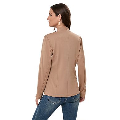 Women's Long Sleeve Blazers Casual Open Front Ruched Sleeve Office Blazer Jackets Cardigan Coats