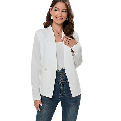 Women's Long Sleeve Blazers Casual Open Front Ruched Sleeve Office Blazer Jackets Cardigan Coats