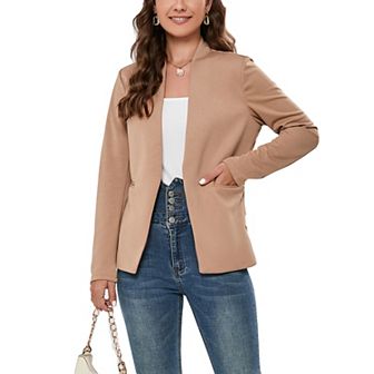 Women's Long Sleeve Blazers Casual Open Front Ruched Sleeve Office Blazer Jackets Cardigan Coats