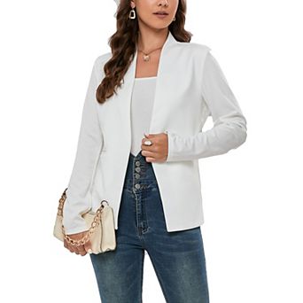 Women's Long Sleeve Blazers Casual Open Front Ruched Sleeve Office Blazer Jackets Cardigan Coats
