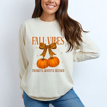 Coquette Thankful Grateful Blessed - Women's Garment Dyed Long Sleeve Graphic T-Shirt