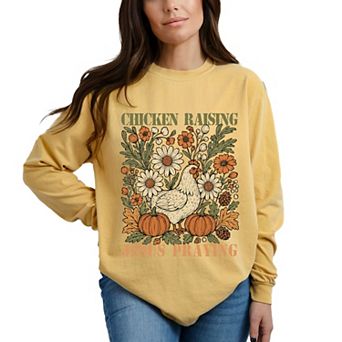 Chicken Raising Jesus Praying - Women's Garment Dyed Long Sleeve Graphic T-Shirt