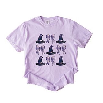 Coquette Witch Hat Collage - Women's Garment Dyed Graphic T-Shirt