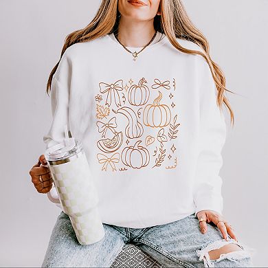 Coquette Pumpkin And Leaves Outline - Women's Lightweight Garment Dyed Sweatshirt