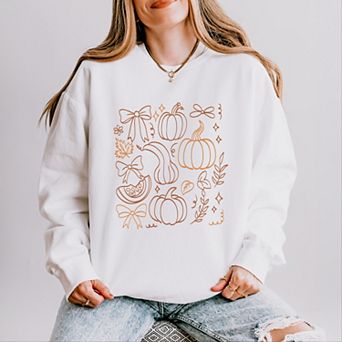 Coquette Pumpkin And Leaves Outline - Women's Lightweight Garment Dyed Sweatshirt