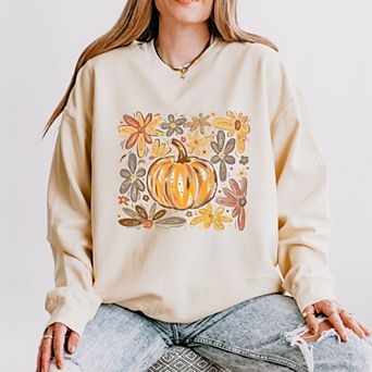 Fall Flowers And Pumpkin - Women's Lightweight Garment Dyed Sweatshirt