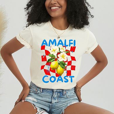 Amalfi Coast Red Checkerboard - Women's Garment Dyed Graphic T-Shirt