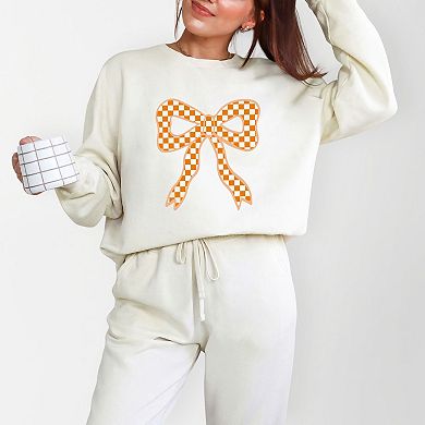 Coquette Orange Checker Bow - Women's Lightweight Garment Dyed Sweatshirt