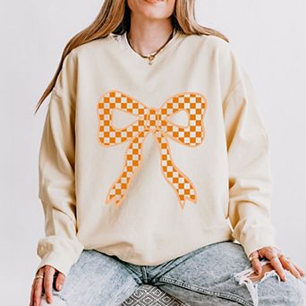 Coquette Orange Checker Bow - Women's Lightweight Garment Dyed Sweatshirt