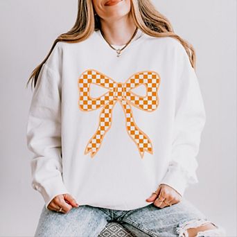 Coquette Orange Checker Bow - Women's Lightweight Garment Dyed Sweatshirt