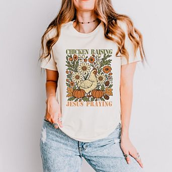 Chicken Raising Jesus Praying - Women's Short Sleeve Graphic T-Shirt