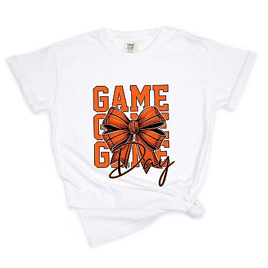 Coquette Basketball Bow Game Day Stacked - Women's Garment Dyed Graphic T-Shirt