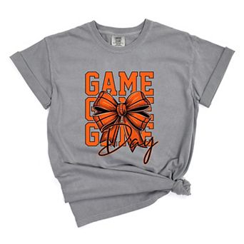 Coquette Basketball Bow Game Day Stacked - Women's Garment Dyed Graphic T-Shirt