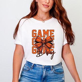 Coquette Basketball Bow Game Day Stacked - Women's Garment Dyed Graphic T-Shirt