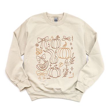Coquette Pumpkin And Leaves Outline - Women's Graphic Sweatshirt