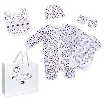 Baby Girls Purple Flower 5 pc Layette Gift Set