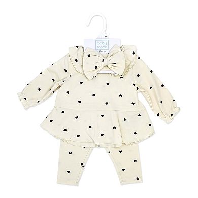 Baby Girls Tiny Hearts 3 Piece Top, Leggings, and Headband Set