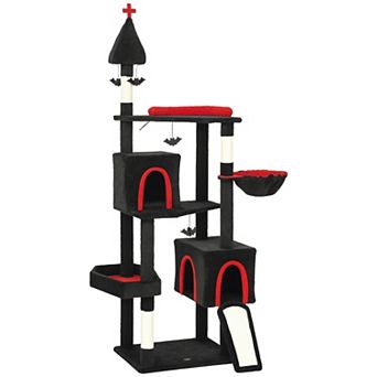 PawHut Gothic Cat Tree, 78inch Cat Tower with Coffin Bed, Halloween