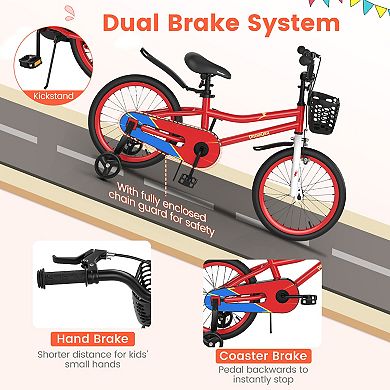 Costway 18'' Kid's Bike with Removable Training Wheels & Basket for 4-8 Years Old