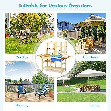 Costway Kid's Wooden Mud Kitchen Pretend Cook Playset Toy For Children