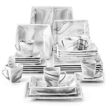 30 pc Porcelain Dinnerware Set for 6, incl. Dinner-, Dessert-, Soup Plate, Coffee Cup, Saucer