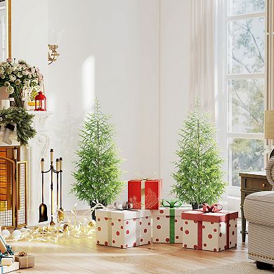 HOMCOM Set of 2 Christmas Tree, 4 ft Norflok Pine Xmas Tree with 133 Tips