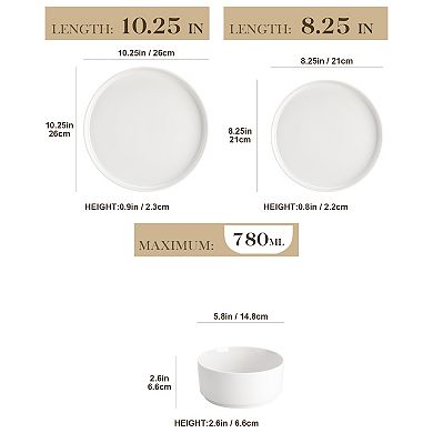 12-pcs Porcelain Dining Set for 4, incl. Dinner, Dessert Plates, Bowls