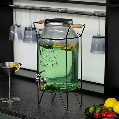 Basicwise 1.6-Gallon Glass Drink Dispenser with Stainless Steel Spigot Water Container
